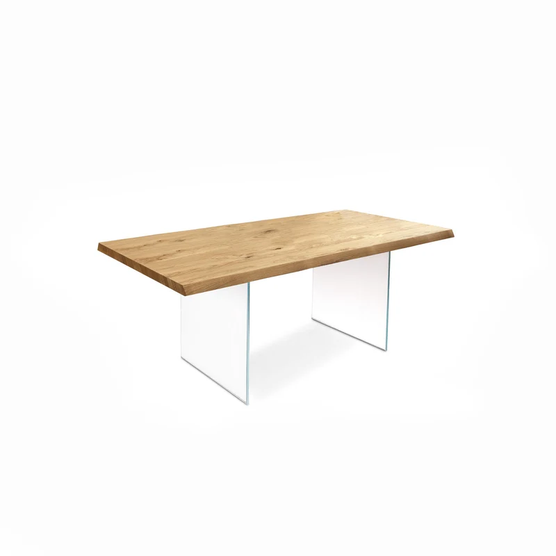 Table extensible en placage de chêne et pieds en verre trempé 160/240x90x76h cm