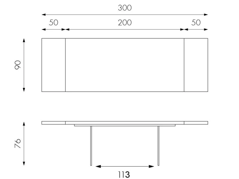Table extensible en chêne traité thermiquement et pieds en verre 200/300x100 cm
