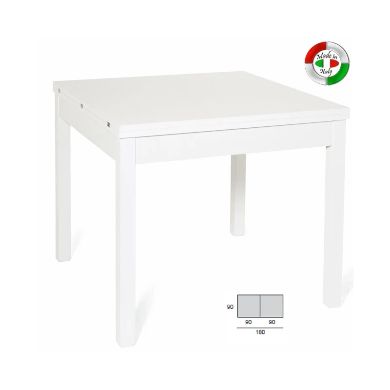 Table à manger Blanc Frêne clair extensible style livre en bois plaqué cm 90x90-180