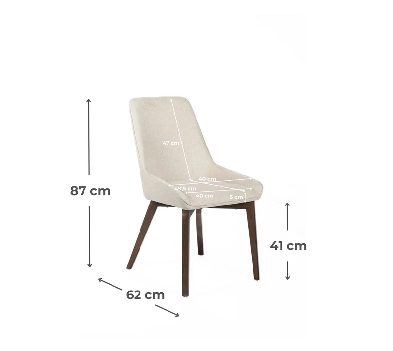 4x Chaise en Tissu Beige 62cm x 49,5cm H.87cm