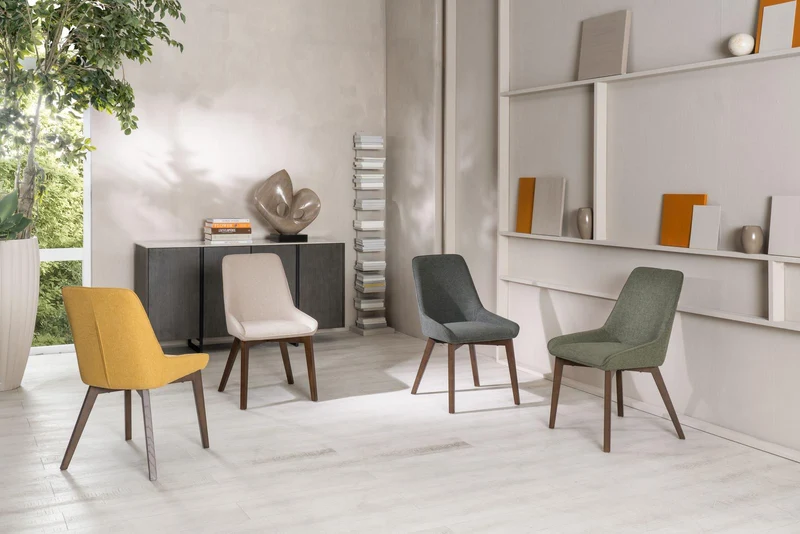 4x Chaises en Tissu Jaune Moutarde 62cm x 49,5cm H.87cm