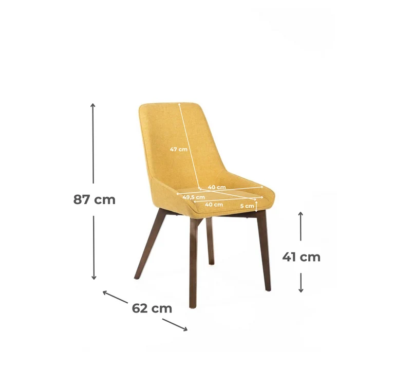 4x Chaises en Tissu Jaune Moutarde 62cm x 49,5cm H.87cm