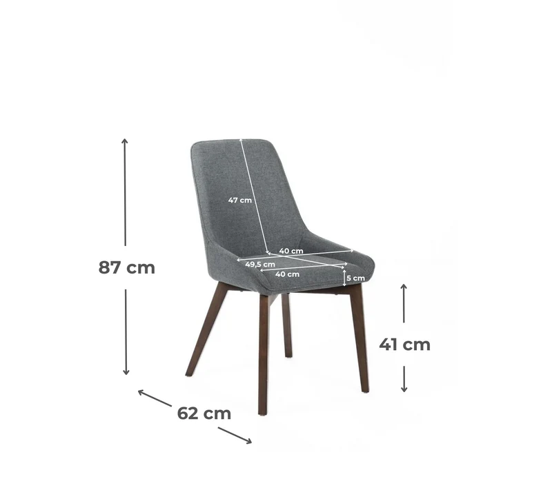 4x Chaise en Tissu Gris Foncé 62cm x 49,5cm H.87cm