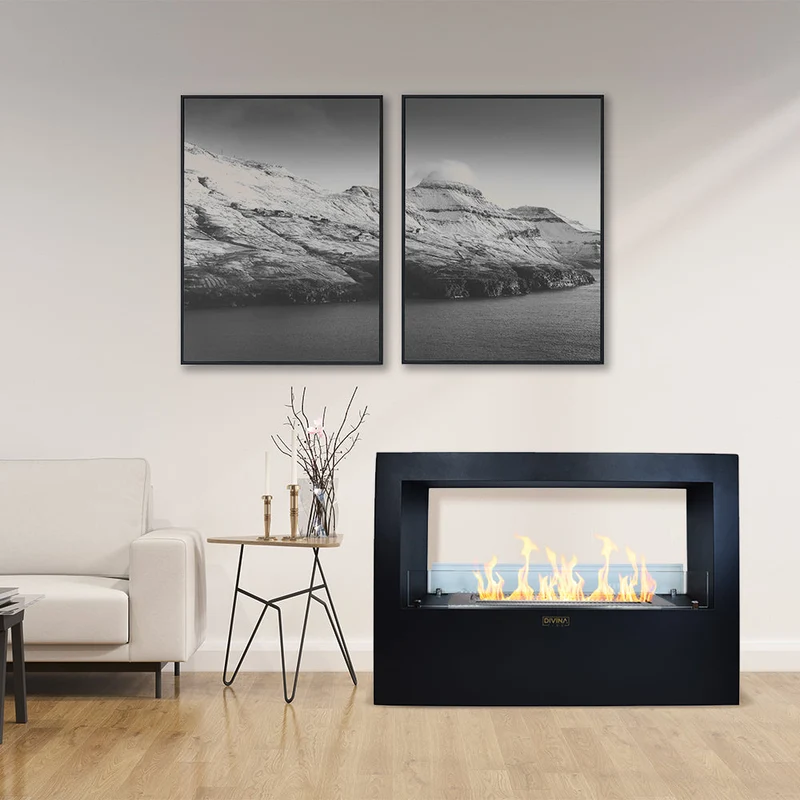 Cheminée au sol au bioéthanol Giotto S Noir 100x30x70