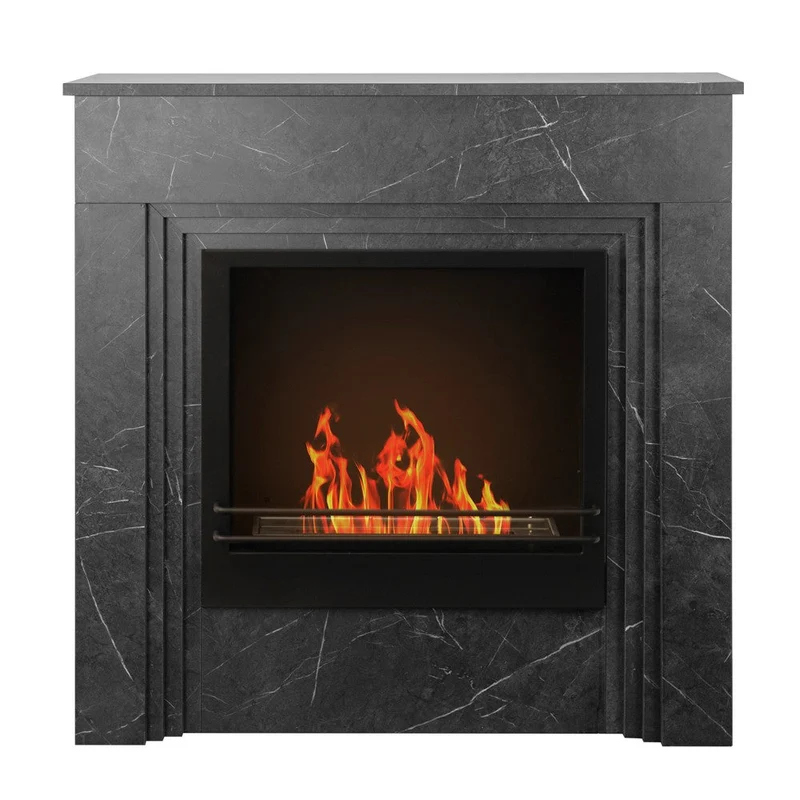 Cheminée au Bioéthanol sur Pied en Bois Effet Marbre Noir L96 x P35 x H96