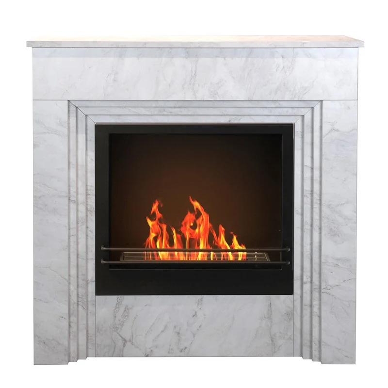 Cheminée au Bioéthanol BELLINI en Bois Effet Marbre Blanc - Fabriquée en Italie - L96 x P35 x H96