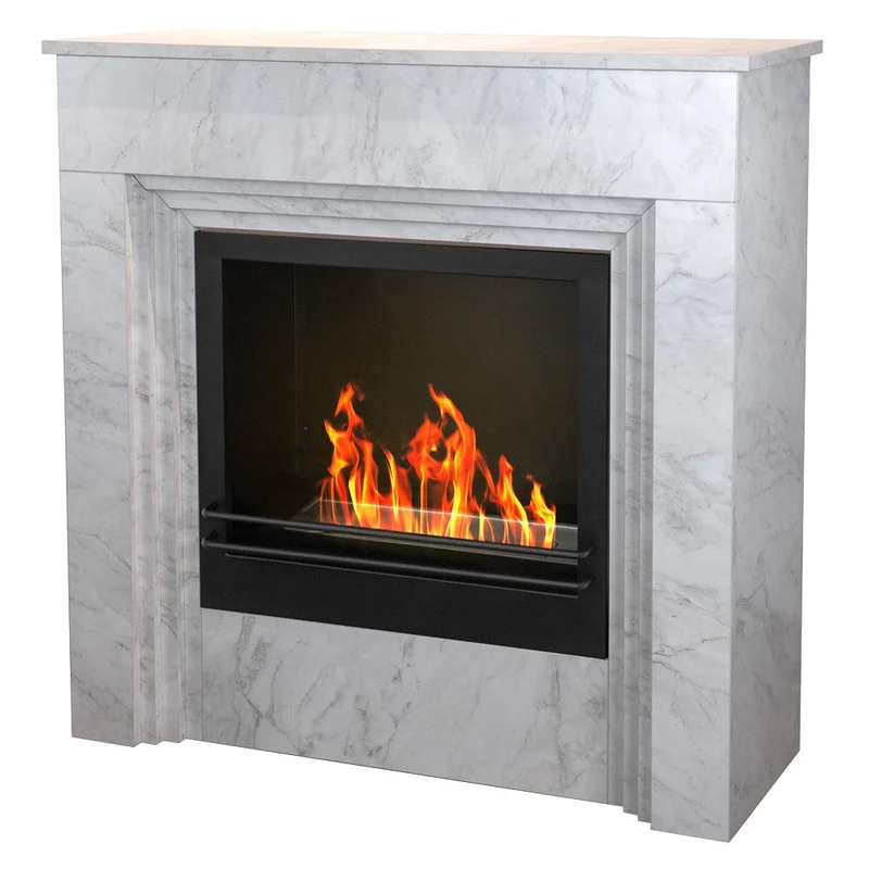 Cheminée au Bioéthanol BELLINI en Bois Effet Marbre Blanc - Fabriquée en Italie - L96 x P35 x H96