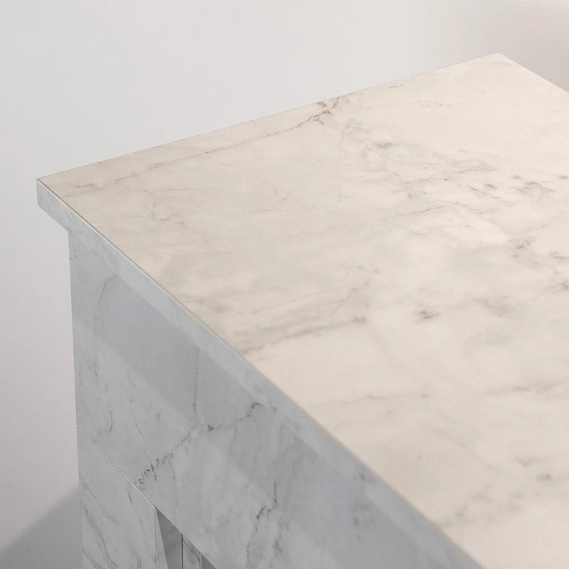 Cheminée au Bioéthanol BELLINI en Bois Effet Marbre Blanc - Fabriquée en Italie - L96 x P35 x H96