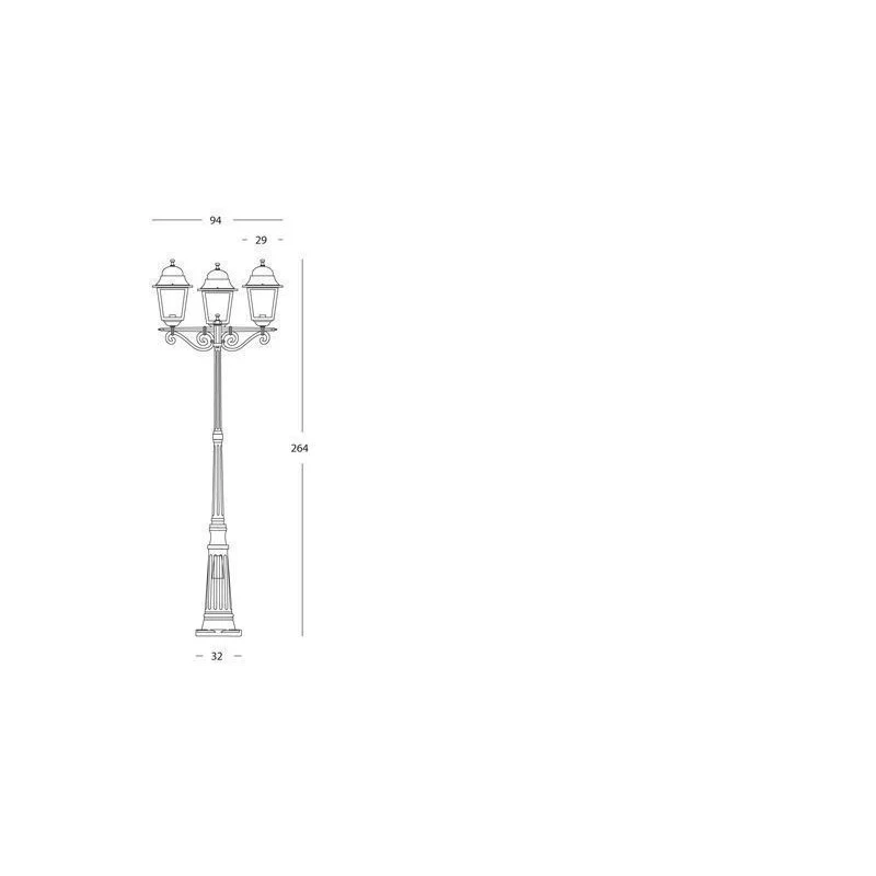 Lampadaire 3 lumières en aluminium moulé sous pression noir avec diffuseurs en verre h. 264 cm