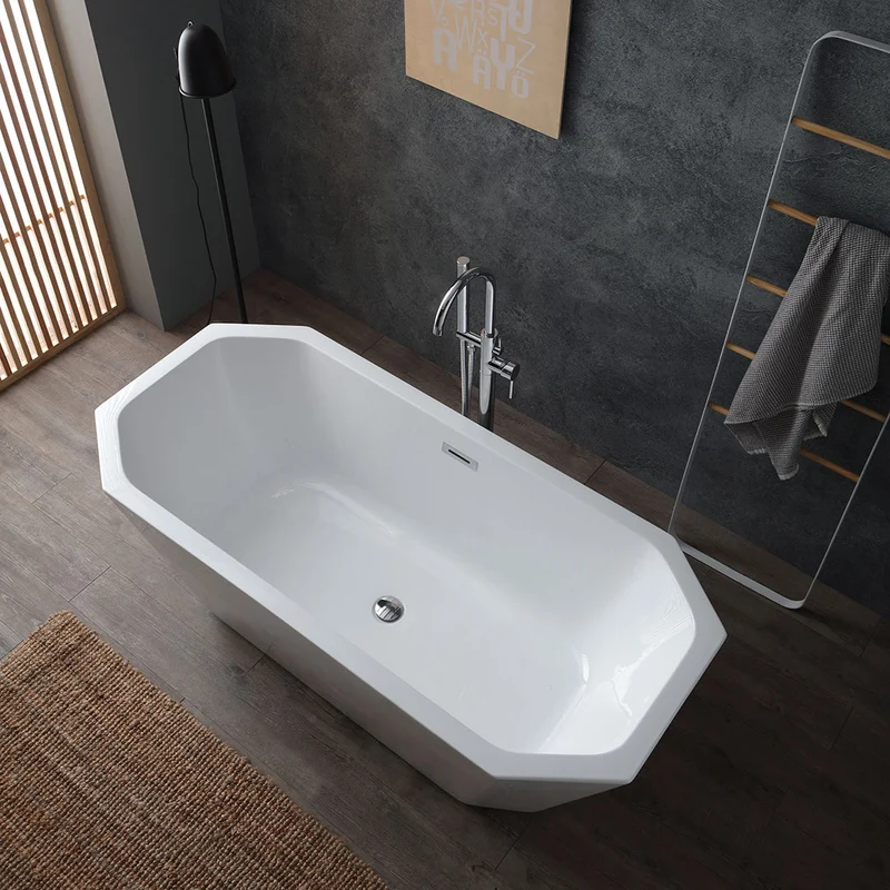 Baignoire autoportante octogonale en acrylique blanc