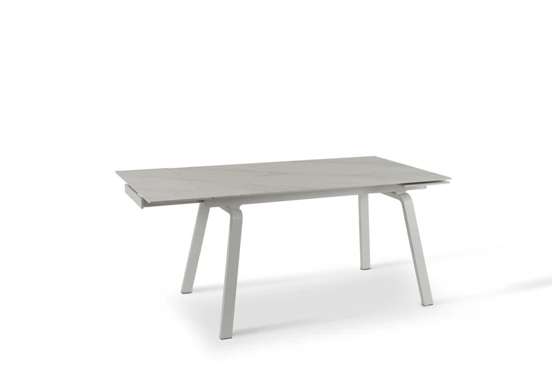 Table extensible avec plateau en pierre effet marbre blanc 140/200x80x76h cm
