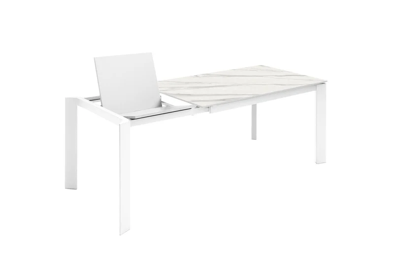 Table extensible 140-200x90x76 cm en céramique marbre blanc