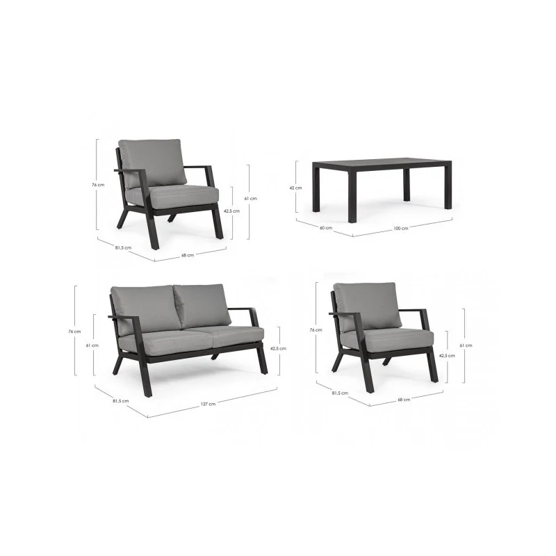 Ensemble de salon de jardin anthracite 4 pièces YK13