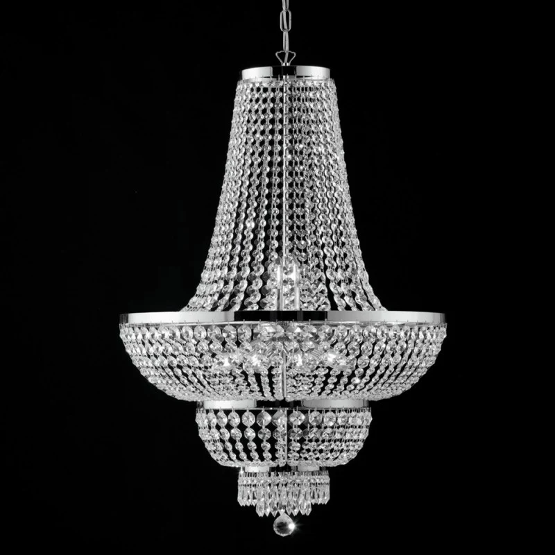 Lustre impérial en fer et laiton chromé à dix lumières 65x h95 cm