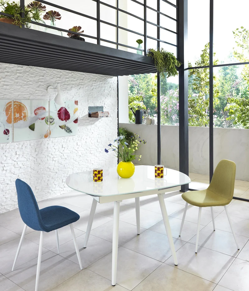 Table extensible avec plateau en verre trempé blanc 120/180x90h cm