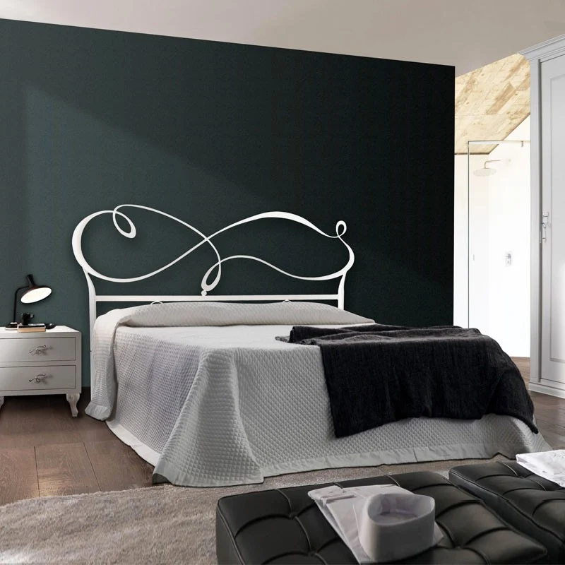 Lit double en fer avec cadre de lit en fer blanc NUVOLA 186x208x h126 cm