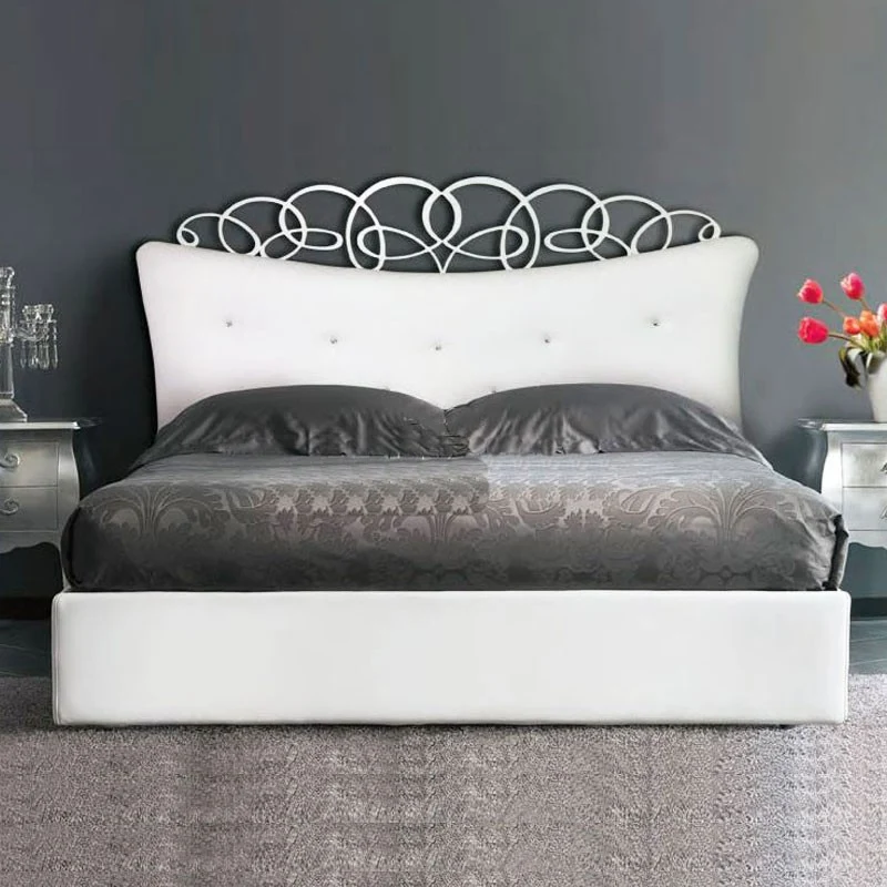 Lit double conteneur avec tête de lit rembourrée en éco-cuir 180x200xh.155 cm