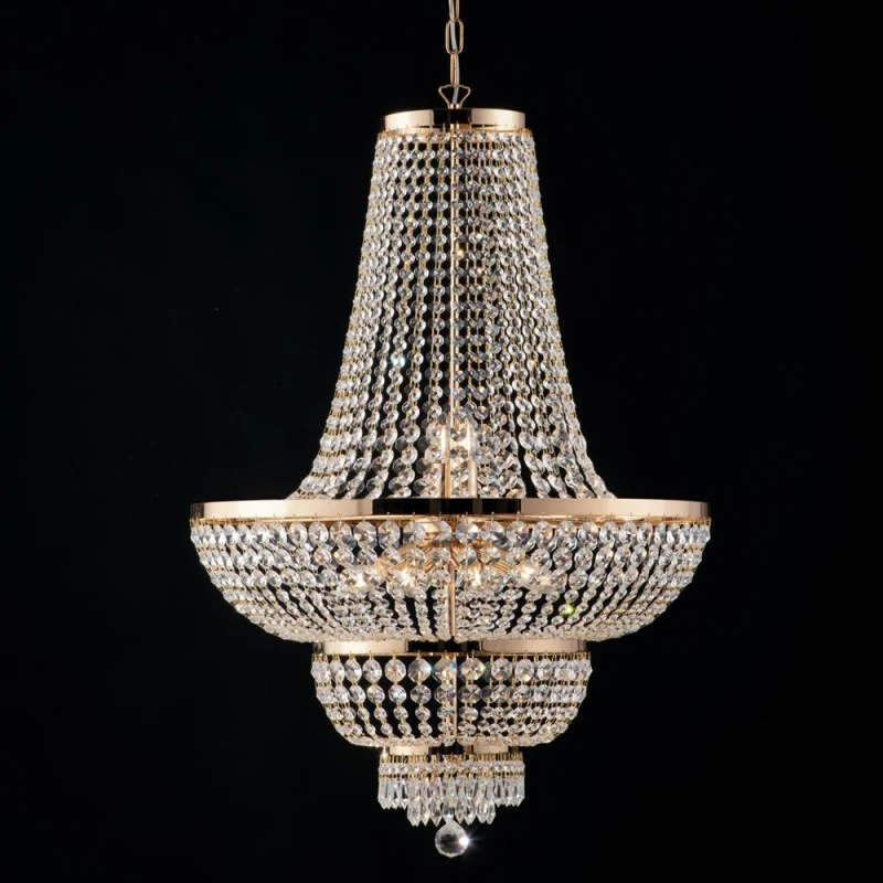 Lustre impérial en fer doré et laiton à dix lumières 65x h95 cm