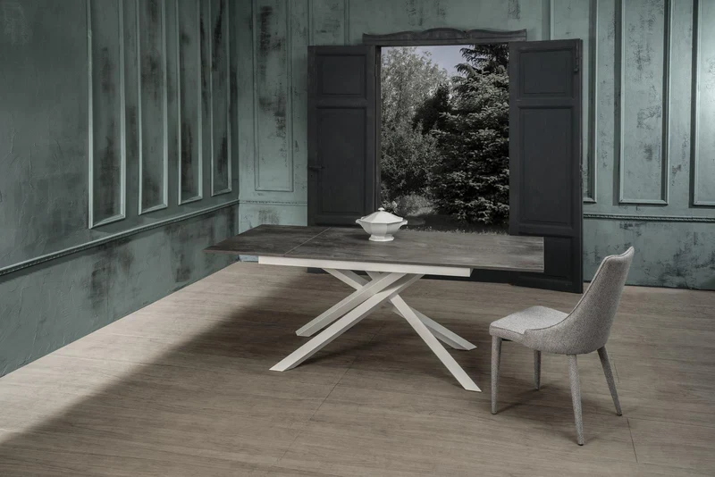 Table extensible en béton gris-blanc 90 cm x 140-190 cm H. 76 cm