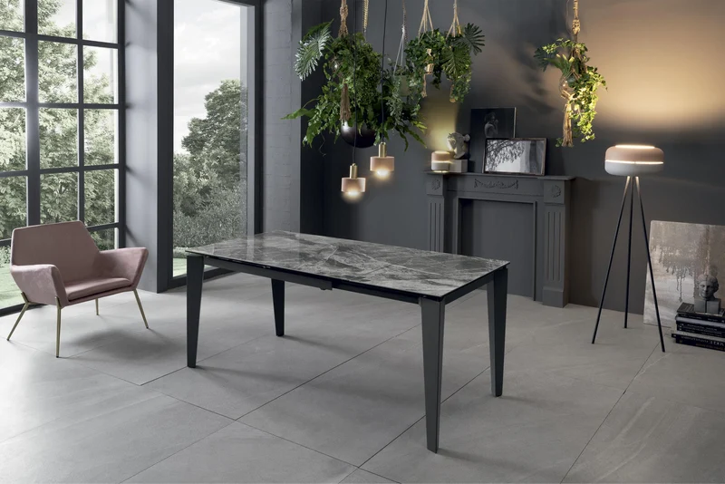 Table extensible avec plateau en céramique marbre anthracite 120/170x80 cm