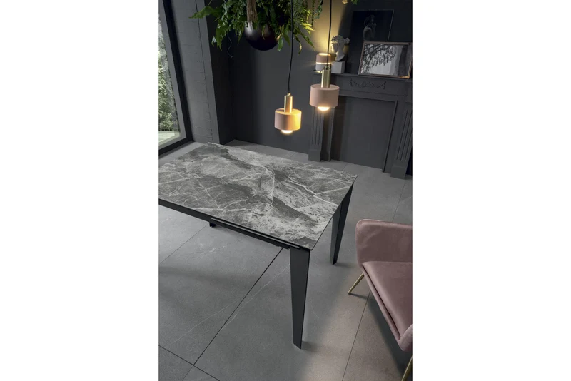 Table extensible avec plateau en céramique marbre anthracite 120/170x80 cm