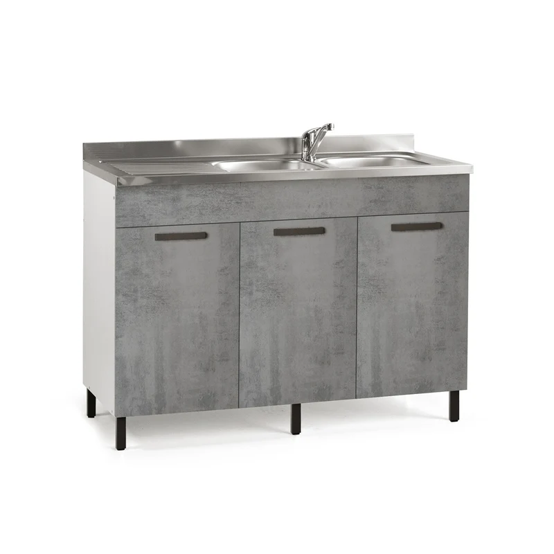 Meuble sous évier cuisine Noyer ancien 3 portes réversible 120x50xH85
