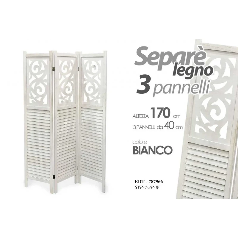 Paravent décoré en bois blanc 120 x 170 cm