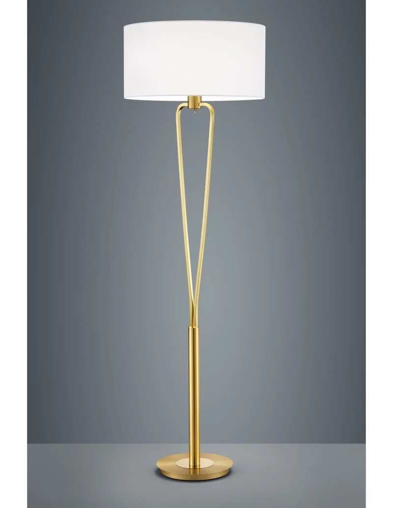 Lampadaire Paris II en Laiton avec Abat-Jour Blanc Trio Lighting