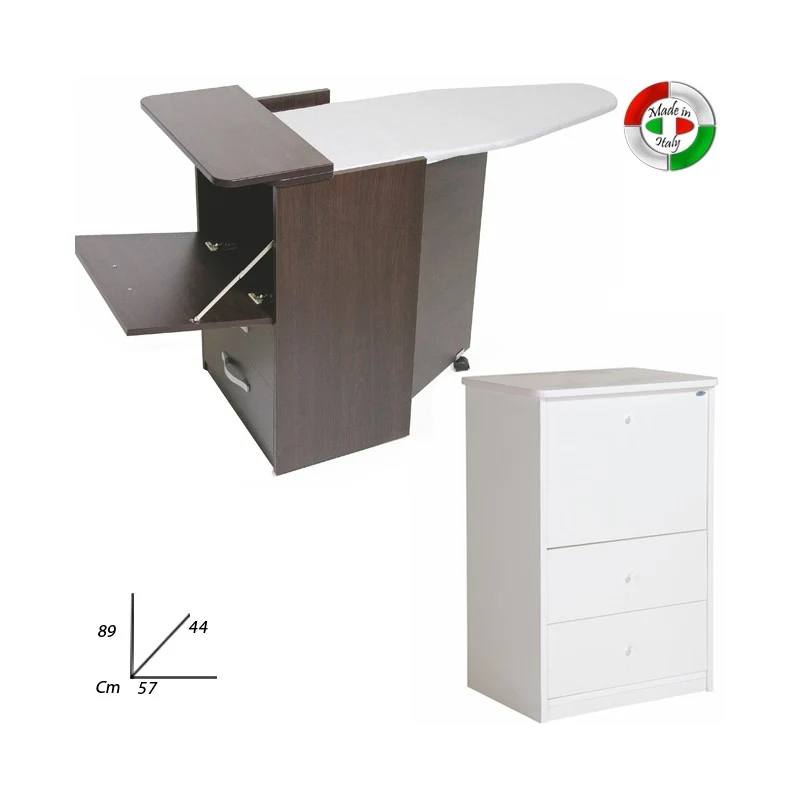 Meuble avec table à repasser Tiroirs en bois mélaminé blanc 44x57xH.89 cm