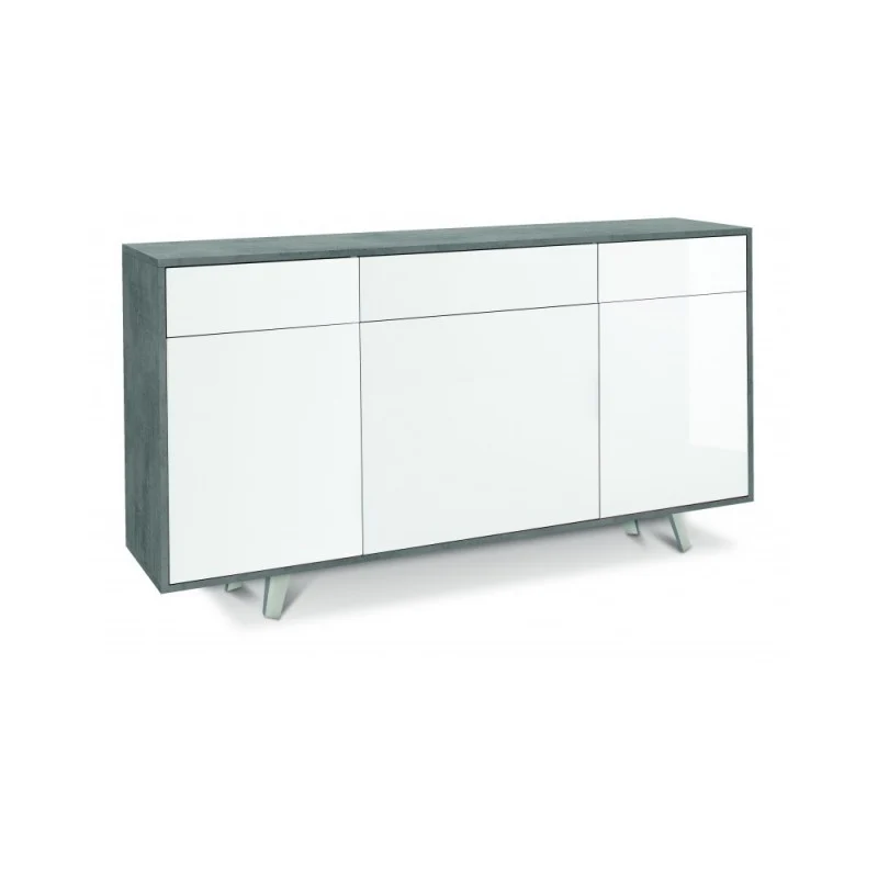 Buffet avec trois portes et trois tiroirs en ciment blanc brillant 164x41x h92 cm