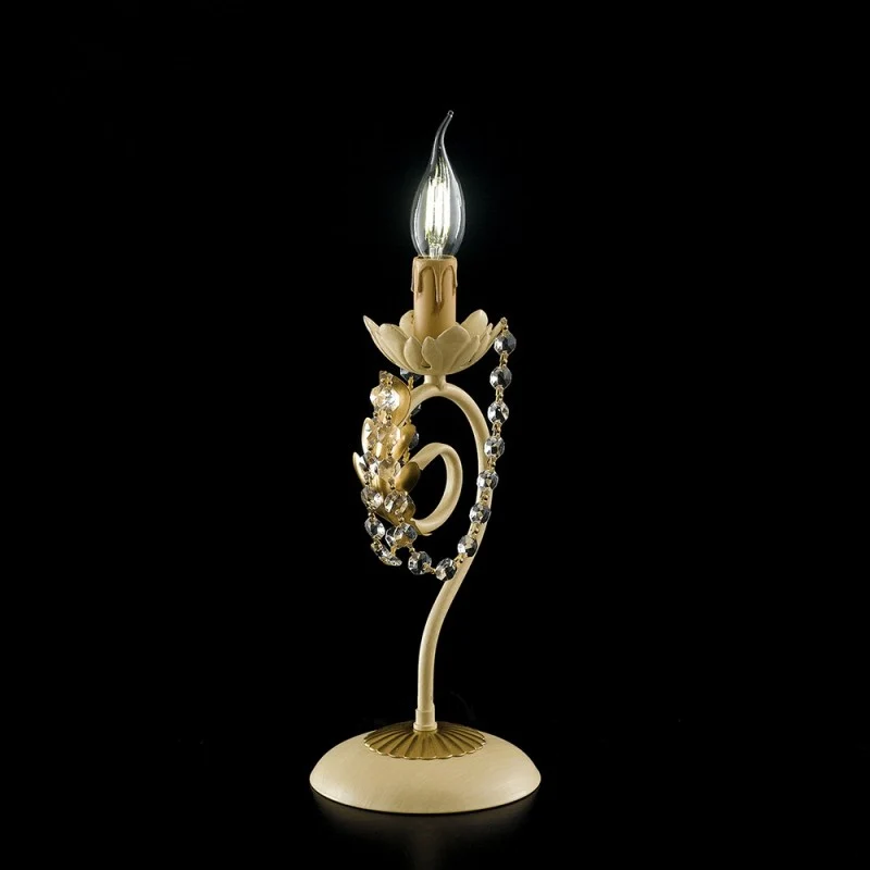 Lampe de table en fer en Décape Ivoire et Doré avec strass damas une lumière 16x h39 cm
