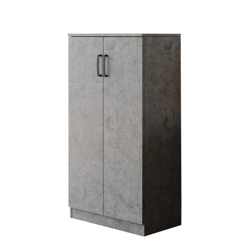 Meuble à chaussures polyvalent en bois mélaminé gris ciment 2 portes h130x71x38
