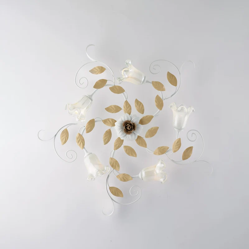 Plafonnier Shabby en fer laqué blanc 5 lumières H.17 - Ø80
