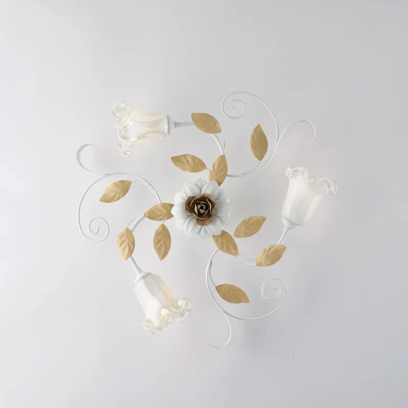 Plafonnier Shabby en fer laqué blanc 3 lumières H.17 - Ø56