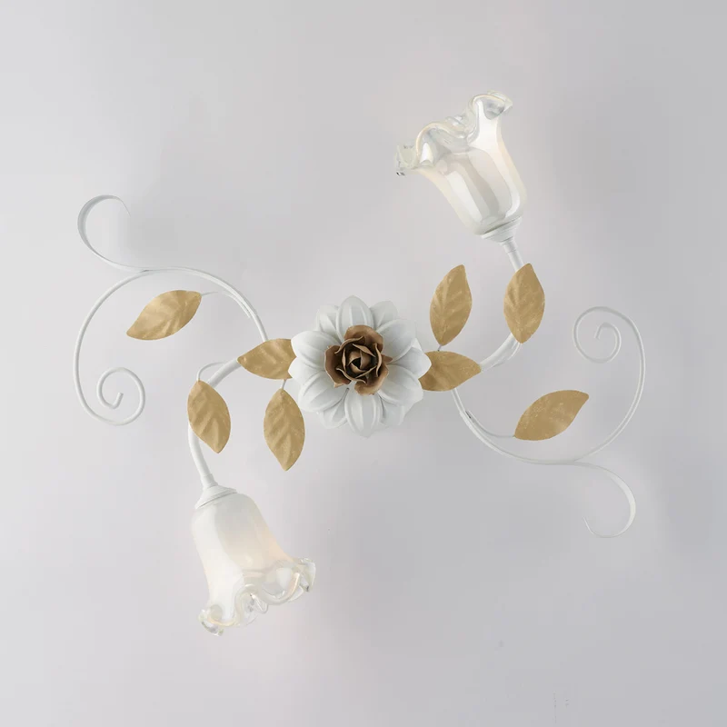 Plafonnier Shabby en fer laqué blanc 2 lumières H.17 - Ø52