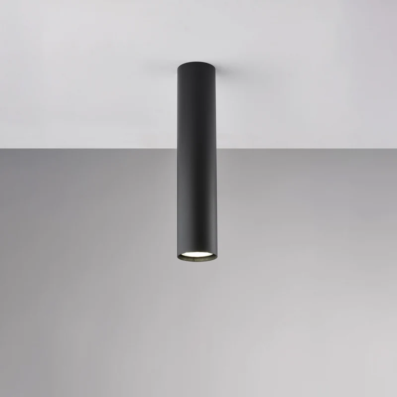 Plafonnier GU10 en fer laqué noir 1 lumière H.30 - Ø8