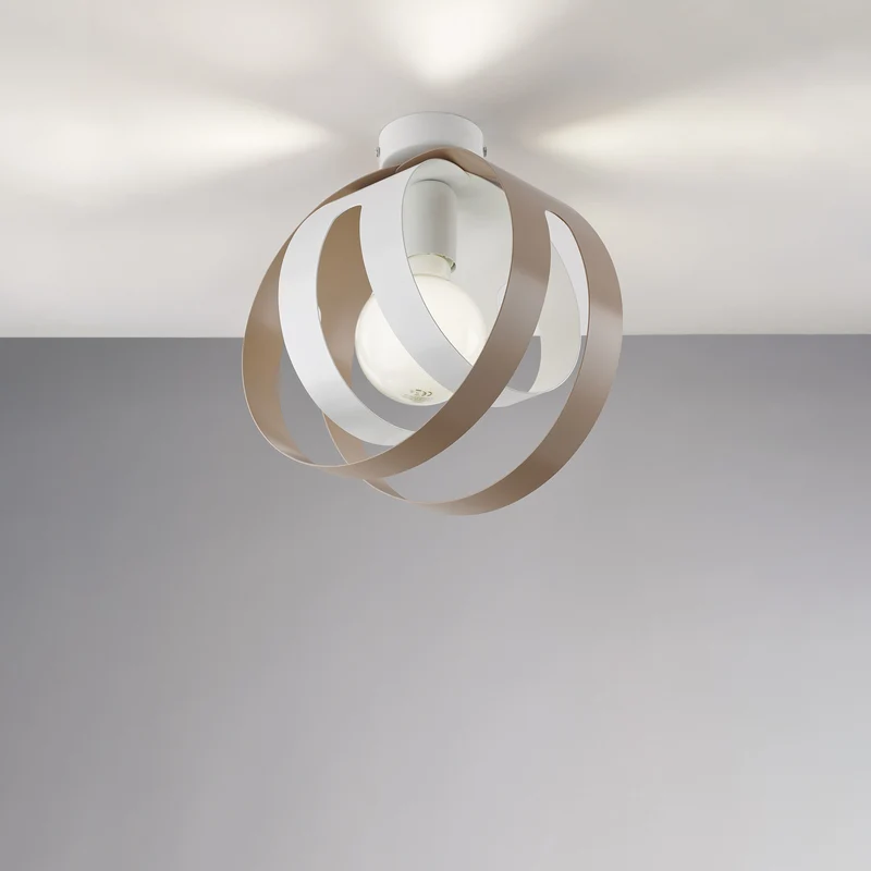 Plafonnier avec diffuseur découpé laser en fer laqué blanc et gris tourterelle 1 lumière H.28 - Ø26