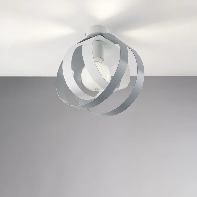 Plafonnier avec diffuseur découpé laser en fer laqué blanc et gris 1 lumière H.28 - Ø26