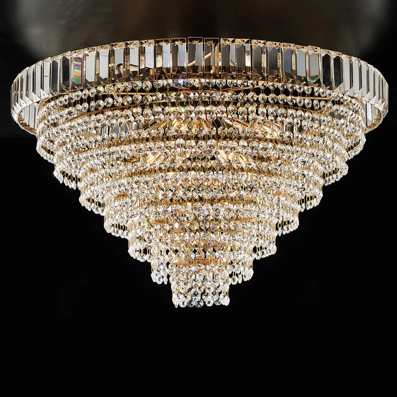 Plafonnier en fer et laiton doré avec strass, 8 lumières H.43 - Ø62