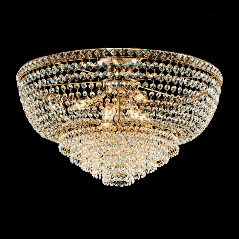 Plafonnier en fer et laiton doré avec strass, 8 lumières H.40 - Ø62