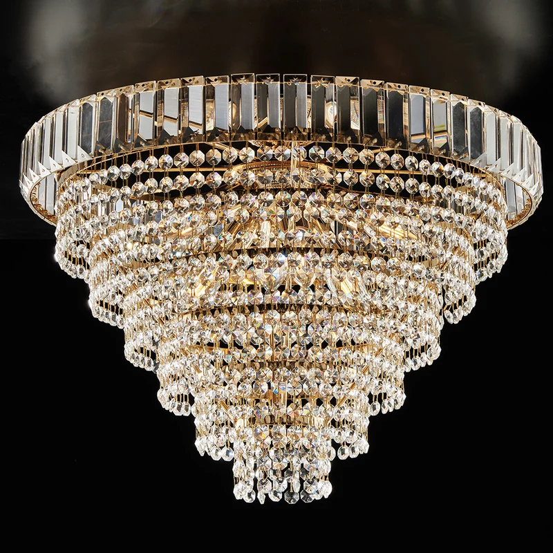 Plafonnier en fer et laiton doré avec strass, 6 lumières H.40 - Ø51