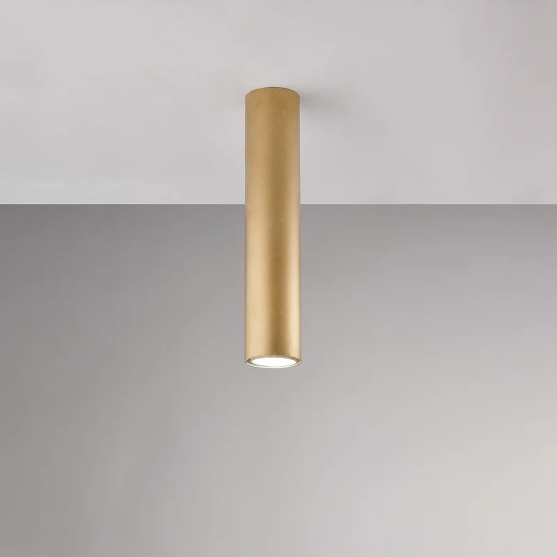 Plafonnier GU10 en fer laqué blanc décor or antique 1 lumière H.30 - Ø8