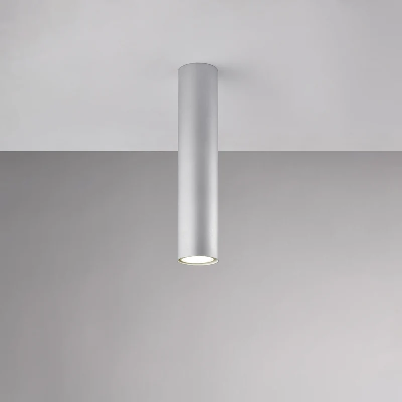 Plafonnier GU10 en fer laqué blanc décor argent vieilli 1 lumière H.30 - Ø8