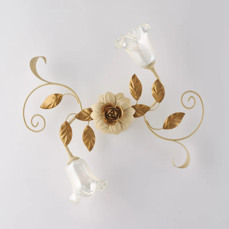 Plafonnier en fer laqué ivoire décapé 2 lumières H.17 - Ø52
