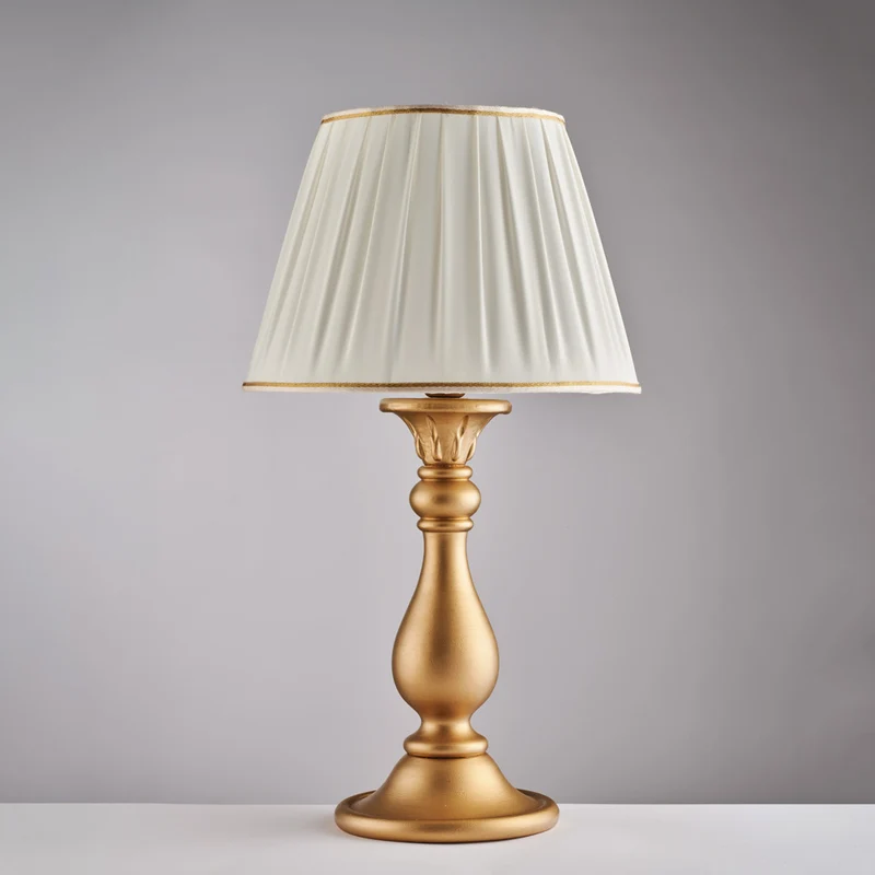 Lampe en bois or antique 1 lumière avec abat-jour dm.35 H.60 - Ø35