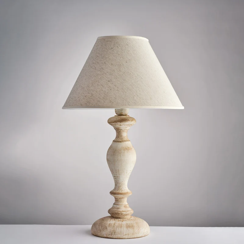 Lampe en bois blanc et gris tourterelle 1 lumière avec abat-jour dm.35 H.57 - Ø35