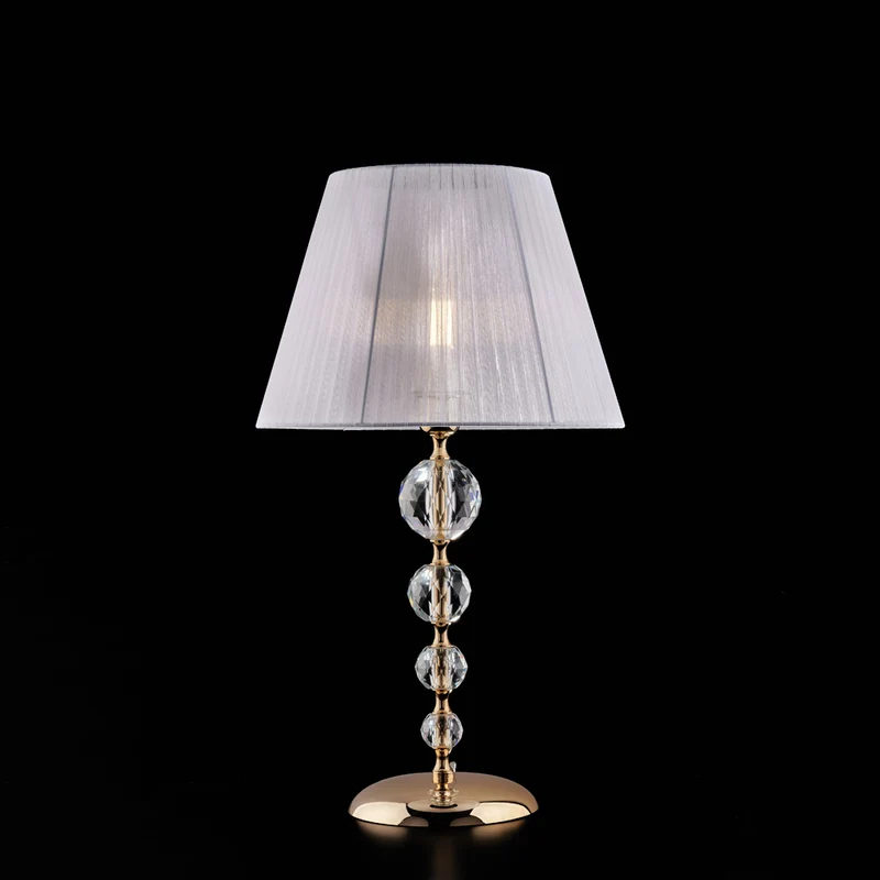 Lampe en fer doré et cristal 1 lumière avec abat-jour H.61 - Ø35