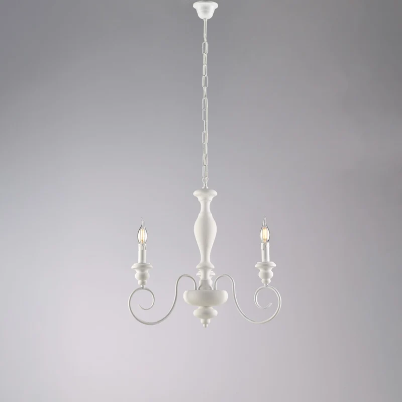Lustre Shabby en bois laqué blanc et fer 3 lumières H.53 - MAX 113 - Ø44