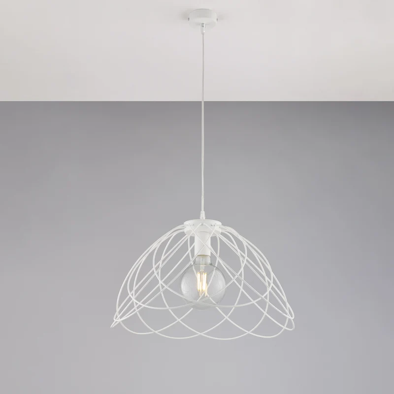 Lustre en fer laqué blanc décoration effet shabby chic avec câble électrique réglable 1 lumière H.32 - MAX 132 - Ø45