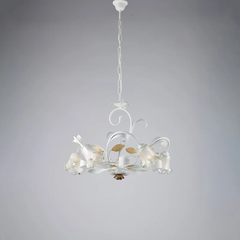 Lustre Shabby en fer laqué blanc 5 lumières H.44 - MAX 142 - Ø65